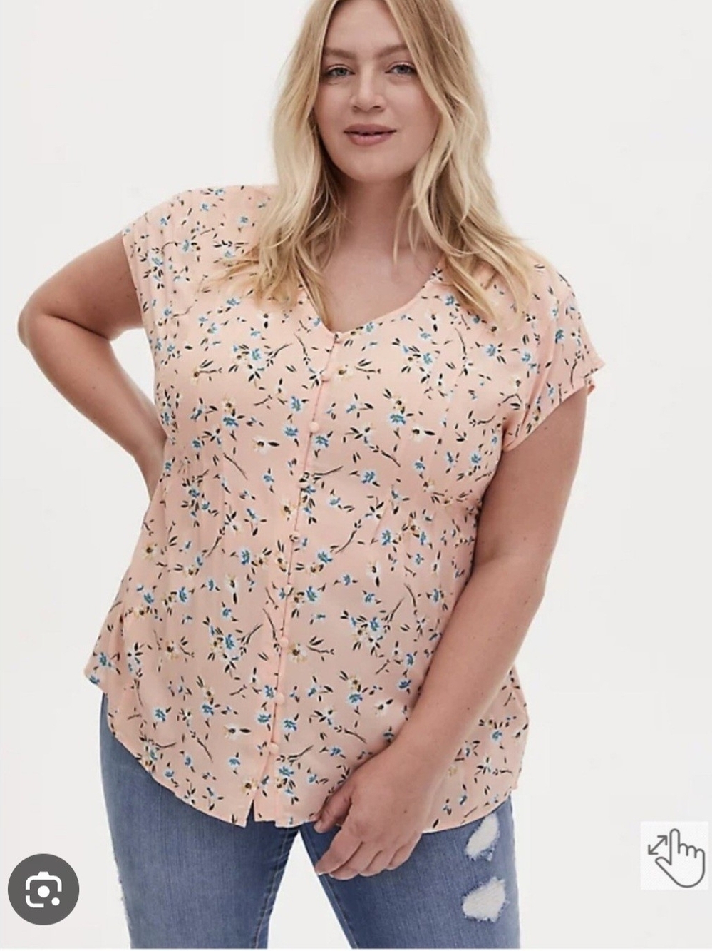 Torrid Sz 3 Plus Size Floral Button-Front Blouse - Peach